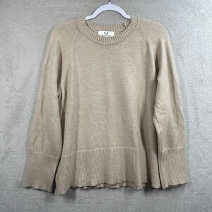Magaschoni Neutral Beige Sweater Women's Size L Classic Capsule Ribbed Trim‎